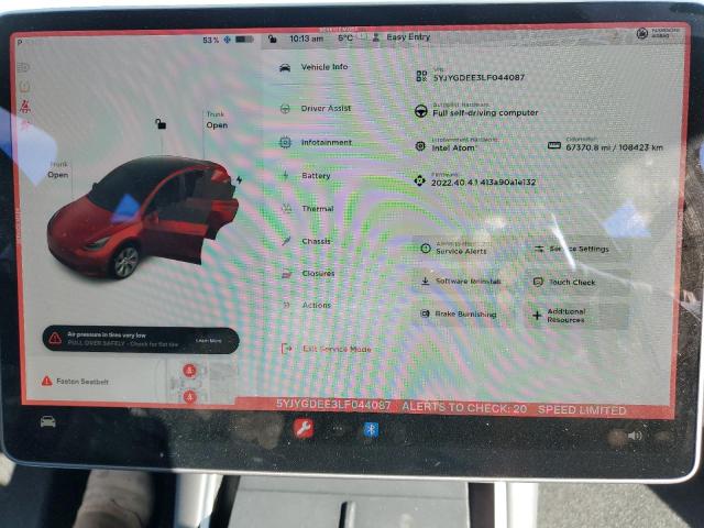 Photo 9 from auction – 2020 TESLA MODEL Y with VIN 5YJYGDEE3LF044087