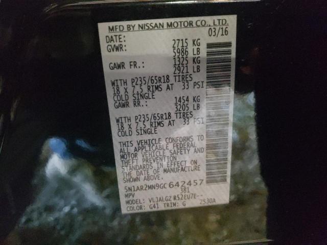 Photo 14 from auction – 2016 NISSAN PATHFINDER with VIN 5N1AR2MN9GC642457