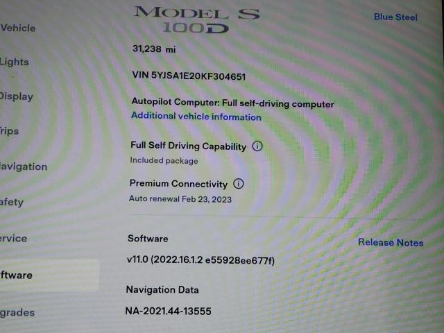 Photo 9 from auction – 2019 TESLA MODEL S with VIN 5YJSA1E20KF304651