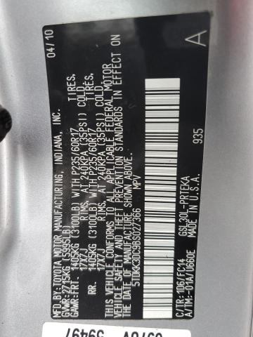 Photo 14 from auction – 2011 TOYOTA SIENNA LE with VIN 5TDKK3DC9BS027366