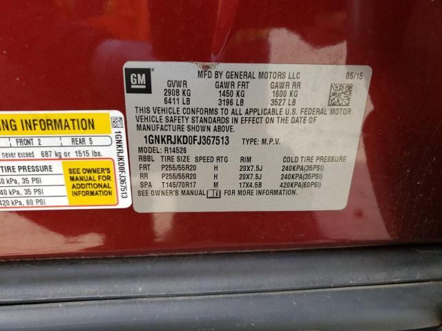 Photo 14 from auction – 2015 CHEVROLET TRAVERSE L with VIN 1GNKRJKD0FJ367513