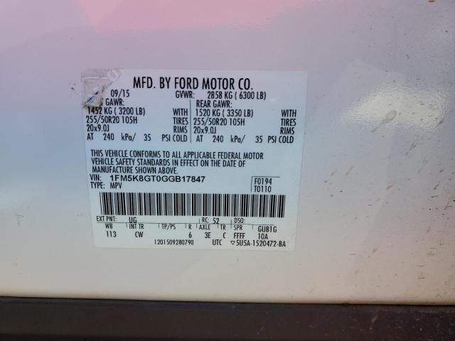 Photo 14 from auction – 2016 FORD EXPLORER S with VIN 1FM5K8GT0GGB17847