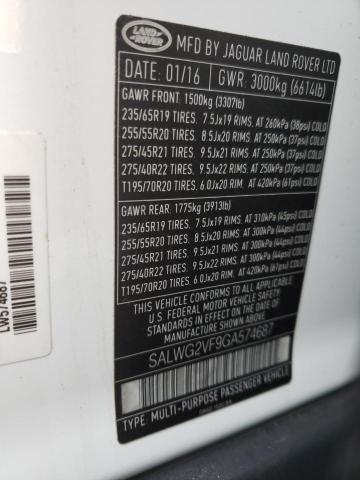 Photo 14 from auction – 2016 LAND ROVER RANGE ROVE with VIN SALWG2VF9GA574687