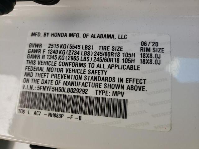 Photo 14 from auction – 2020 HONDA PILOT EXL with VIN 5FNYF5H50LB029292