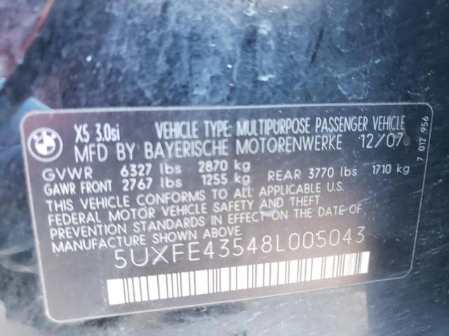Photo 14 from auction – 2008 BMW X5 3.0I with VIN 5UXFE43548L005043