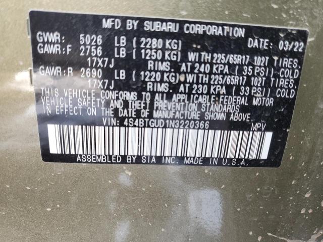 Photo 14 from auction – 2022 SUBARU OUTBACK WI with VIN 4S4BTGUD1N3220366