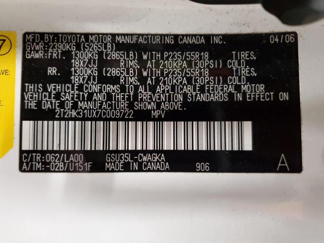 Foto 14 de la subasta – 2007 LEXUS RX 350 con VIN 2T2HK31UX7C009722