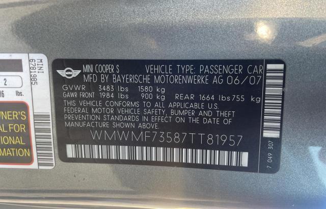 Photo 10 from auction – 2007 MINI COOPER S with VIN WMWMF73587TT81957