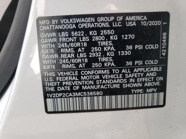 Photo 14 from auction – 2021 VOLKSWAGEN ATLAS SE with VIN 1V2DP2CA3MC538580
