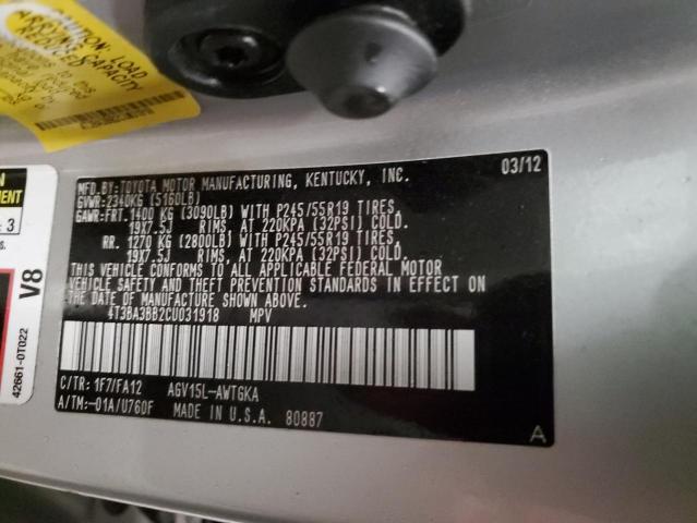 Photo 14 from auction – 2012 TOYOTA VENZA LE with VIN 4T3BA3BB2CU031918