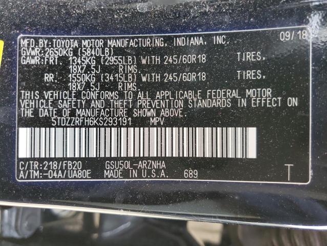 Photo 14 from auction – 2019 TOYOTA HIGHLANDER with VIN 5TDZZRFH6KS293191