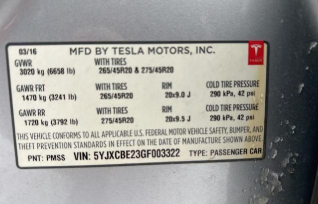 Photo 10 from auction – 2016 TESLA MODEL X with VIN 5YJXCBE23GF003322