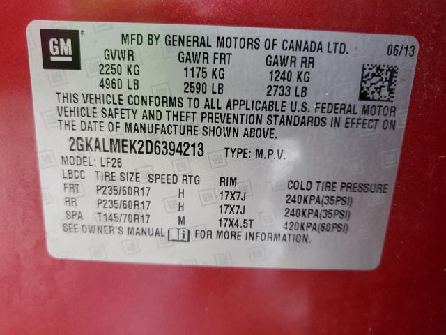 Photo 14 from auction – 2013 GMC TERRAIN SL with VIN 2GKALMEK2D6394213