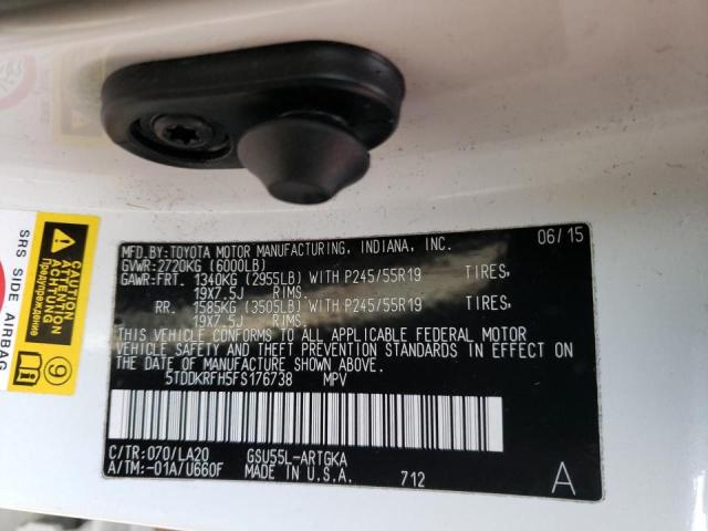 Photo 14 from auction – 2015 TOYOTA HIGHLANDER with VIN 5TDDKRFH5FS176738