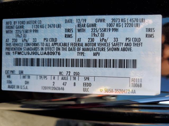 Photo 10 from auction – 2020 FORD ESCAPE TIT with VIN 1FMCU9J90LUA80976