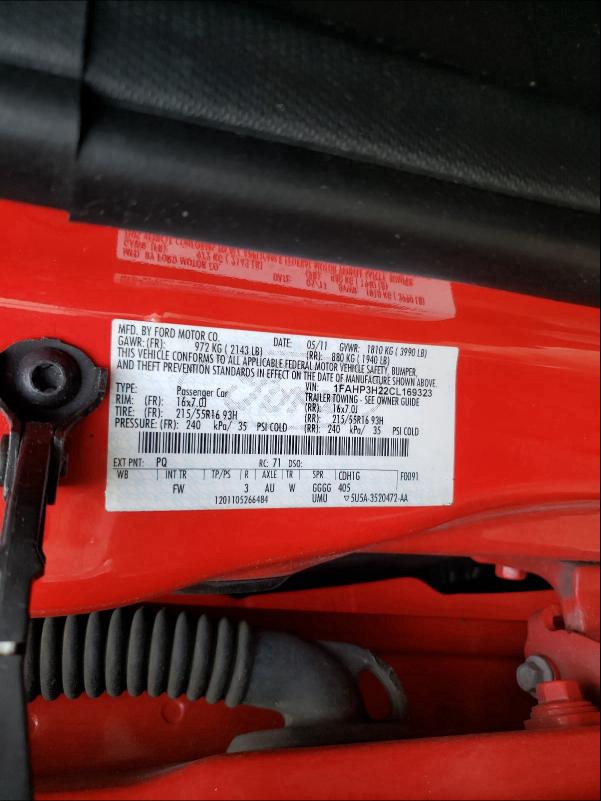 Photo 10 from auction – 2012 FORD FOCUS SEL with VIN 1FAHP3H22CL169323