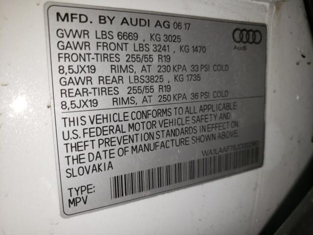 Photo 14 from auction – 2018 AUDI Q7 PREMIUM with VIN WA1LAAF78JD002961