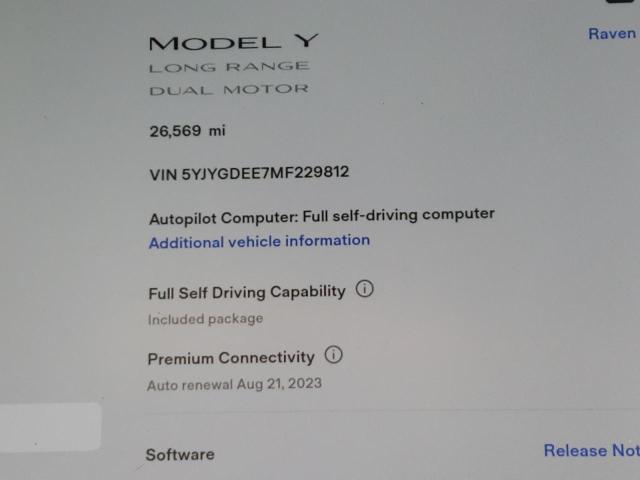 Photo 9 from auction – 2021 TESLA MODEL Y with VIN 5YJYGDEE7MF229812