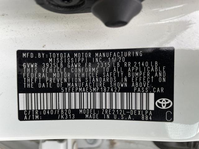 Photo 10 from auction – 2021 TOYOTA COROLLA LE with VIN 5YFEPMAE5MP187427