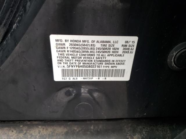 Photo 14 from auction – 2016 HONDA PILOT ELIT with VIN 5FNYF6H05GB022161