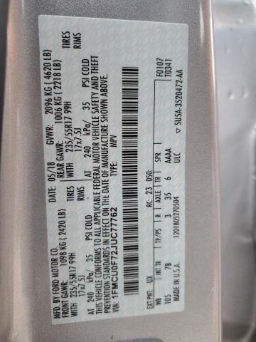 Photo 14 from auction – 2018 FORD ESCAPE S with VIN 1FMCU0F72JUC77762