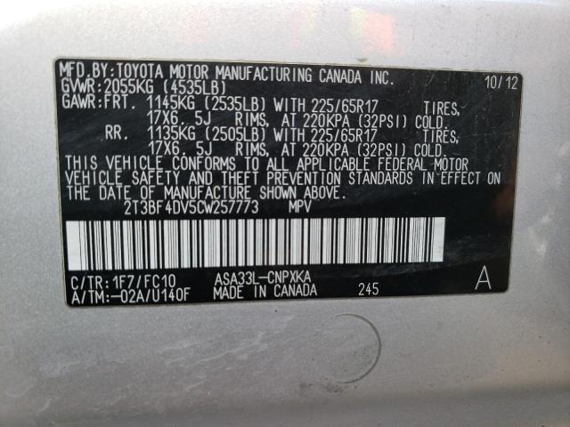 Photo 14 from auction – 2012 TOYOTA RAV4 with VIN 2T3BF4DV5CW257773
