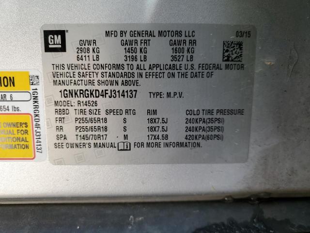 Photo 14 from auction – 2015 CHEVROLET TRAVERSE L with VIN 1GNKRGKD4FJ314137