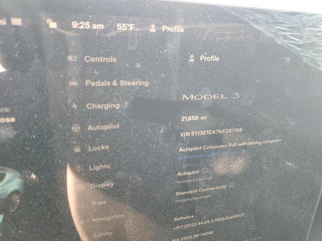 Photo 9 from auction – 2022 TESLA MODEL 3 with VIN 5YJ3E1EA7NF287156