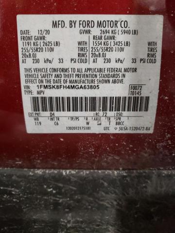 Photo 14 from auction – 2021 FORD EXPLORER L with VIN 1FMSK8FH4MGA63805