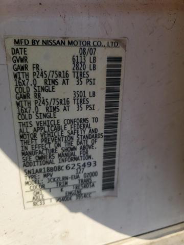 Photo 14 from auction – 2008 NISSAN PATHFINDER with VIN 5N1AR18B08C625493