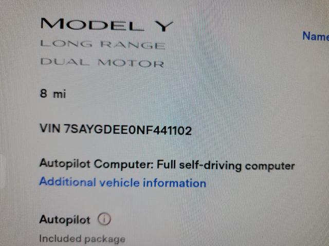 Photo 9 from auction – 2022 TESLA MODEL Y with VIN 7SAYGDEE0NF441102