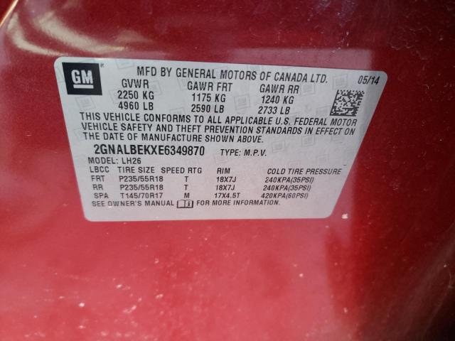 Photo 14 from auction – 2014 CHEVROLET EQUINOX LT with VIN 2GNALBEKXE6349870