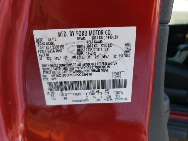 Photo 14 from auction – 2012 FORD ESCAPE XLT with VIN 1FMCU0D70CKC39416