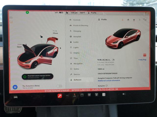 Photo 9 from auction – 2022 TESLA MODEL 3 with VIN 5YJ3E1EB2NF316930