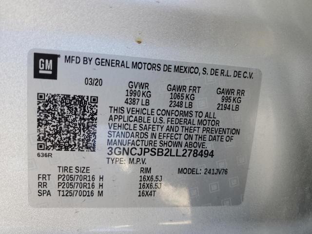 Photo 14 from auction – 2020 CHEVROLET TRAX LT with VIN 3GNCJPSB2LL278494