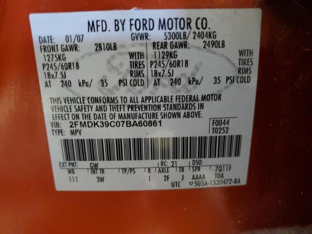 Photo 14 from auction – 2007 FORD EDGE SEL P with VIN 2FMDK39C07BA60861