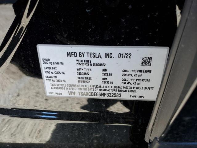 Photo 14 from auction – 2022 TESLA MODEL X with VIN 7SAXCBE66NF332583
