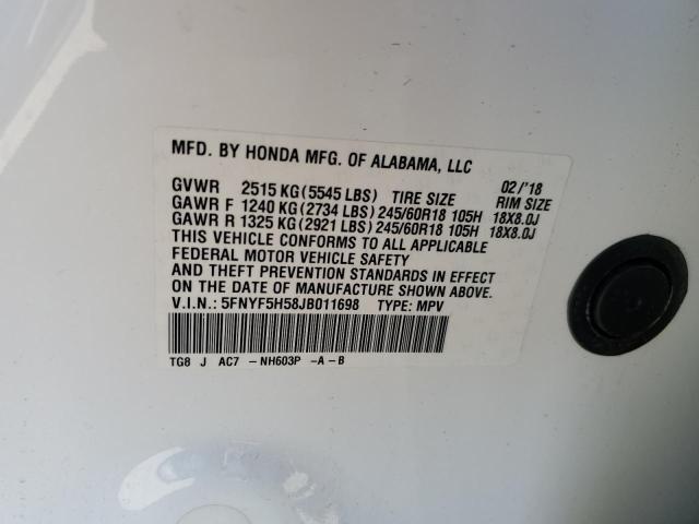 Photo 14 from auction – 2018 HONDA PILOT EXL with VIN 5FNYF5H58JB011698