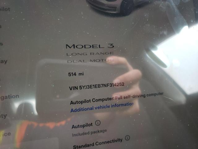 Photo 9 from auction – 2022 TESLA MODEL 3 with VIN 5YJ3E1EB7NF314252