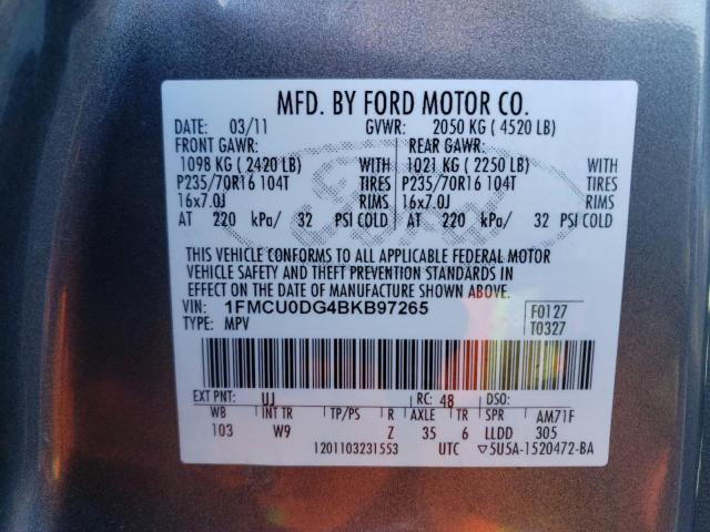 Photo 14 from auction – 2011 FORD ESCAPE XLT with VIN 1FMCU0DG4BKB97265