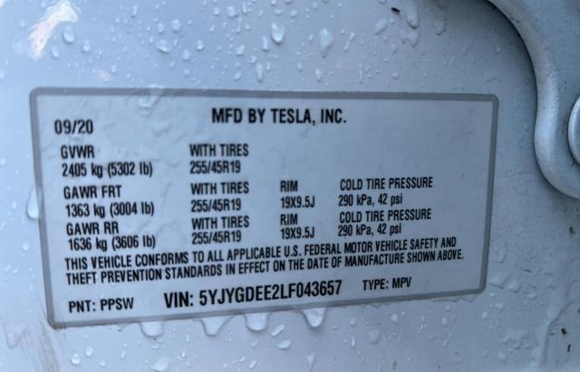 Photo 10 from auction – 2020 TESLA MODEL Y with VIN 5YJYGDEE2LF043657