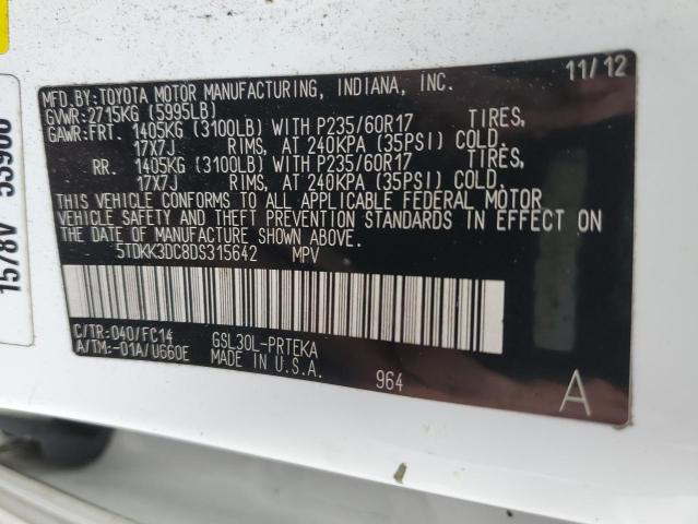 Photo 14 from auction – 2013 TOYOTA SIENNA LE with VIN 5TDKK3DC8DS315642