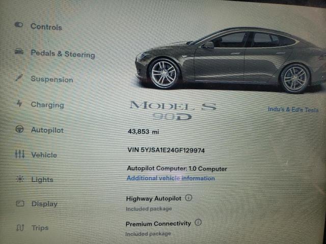Photo 9 from auction – 2016 TESLA MODEL S with VIN 5YJSA1E24GF129974