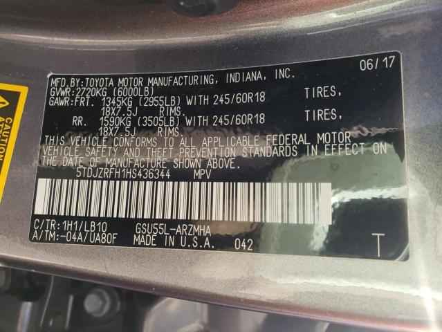 Photo 14 from auction – 2017 TOYOTA HIGHLANDER with VIN 5TDJZRFH1HS436344