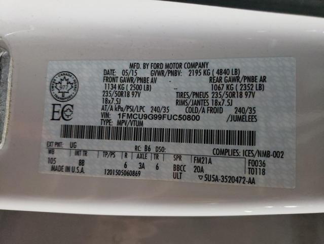 Photo 14 from auction – 2015 FORD ESCAPE SE with VIN 1FMCU9G99FUC50800