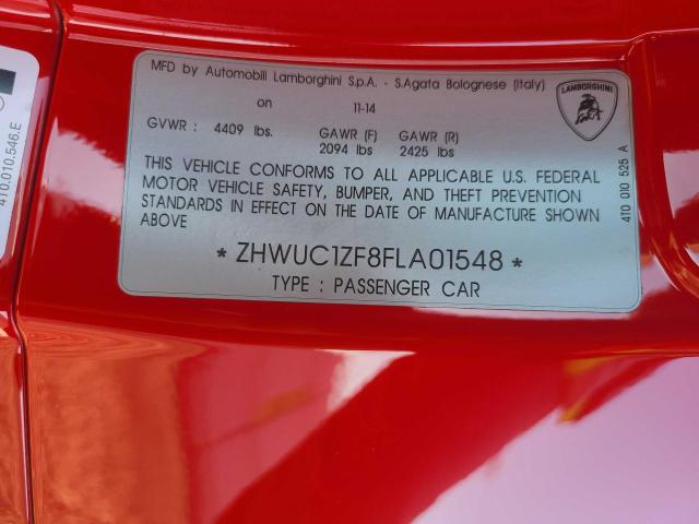 Photo 10 from auction – 2015 LAMBORGHINI HURACAN with VIN ZHWUC1ZF8FLA01548