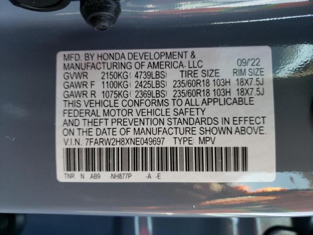 Photo 14 from auction – 2022 HONDA CR-V EXL with VIN 7FARW2H8XNE049697