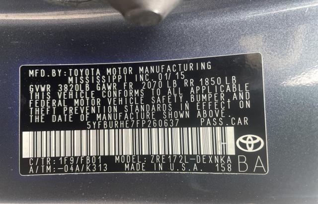 Photo 10 from auction – 2015 TOYOTA COROLLA L with VIN 5YFBURHE7FP260637