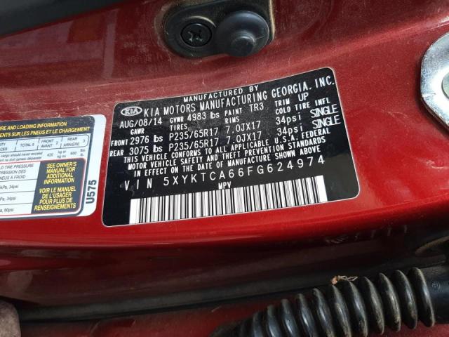 Photo 14 from auction – 2015 KIA SORENTO LX with VIN 5XYKTCA66FG624974