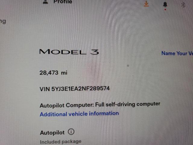 Photo 9 from auction – 2022 TESLA MODEL 3 with VIN 5YJ3E1EA2NF289574